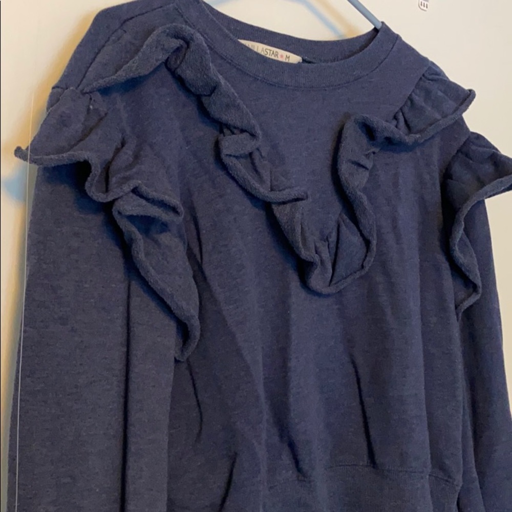 Navy blue ruffle cropped sweater